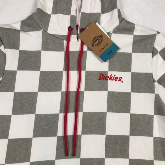 NWT DICKIES grey white red checker crop hoodie Sm - Picture 9 of 16